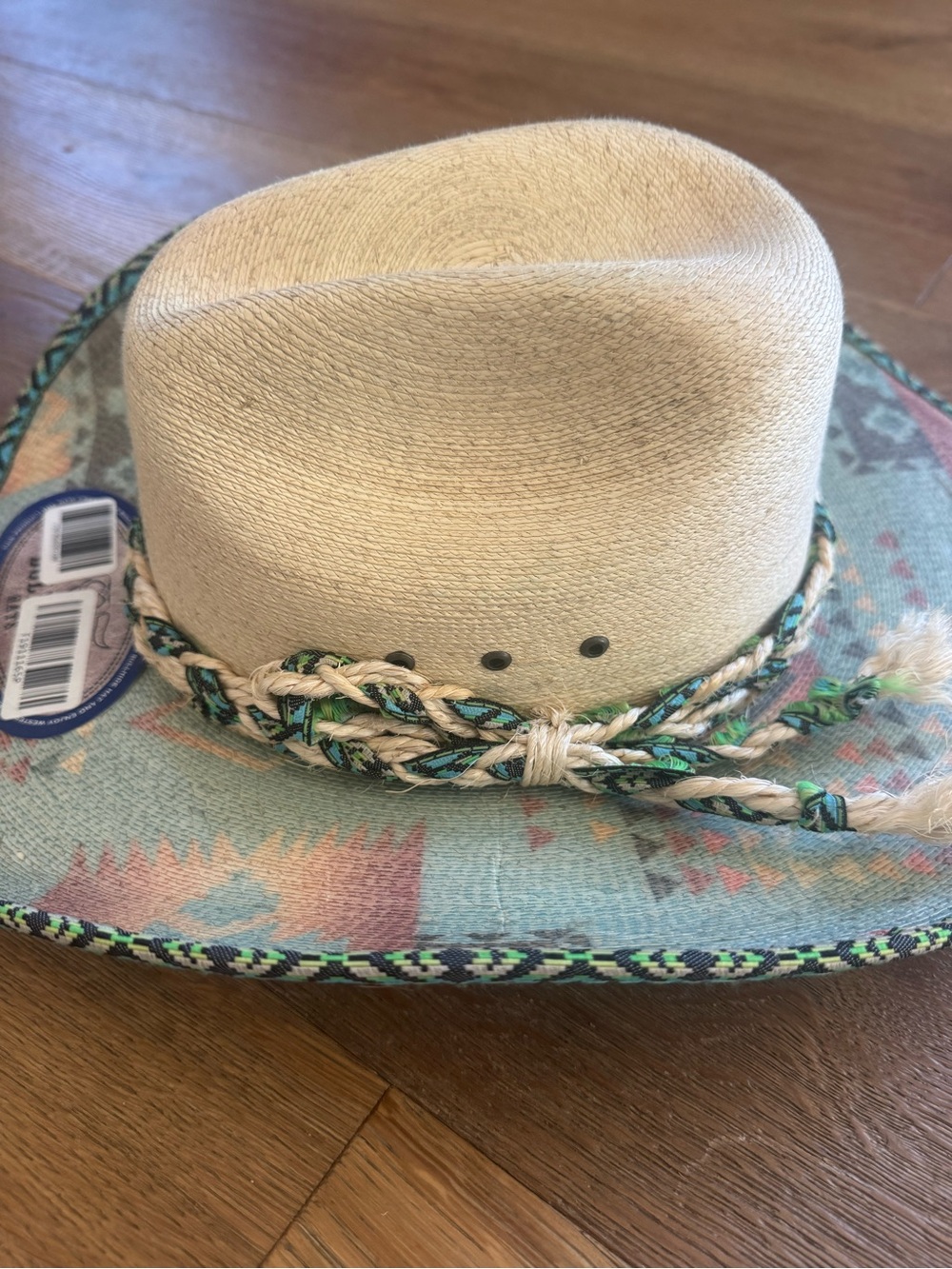 Southwestern Pattern Straw Cowboy Hat with Braided Trim - Picture 5 of 9